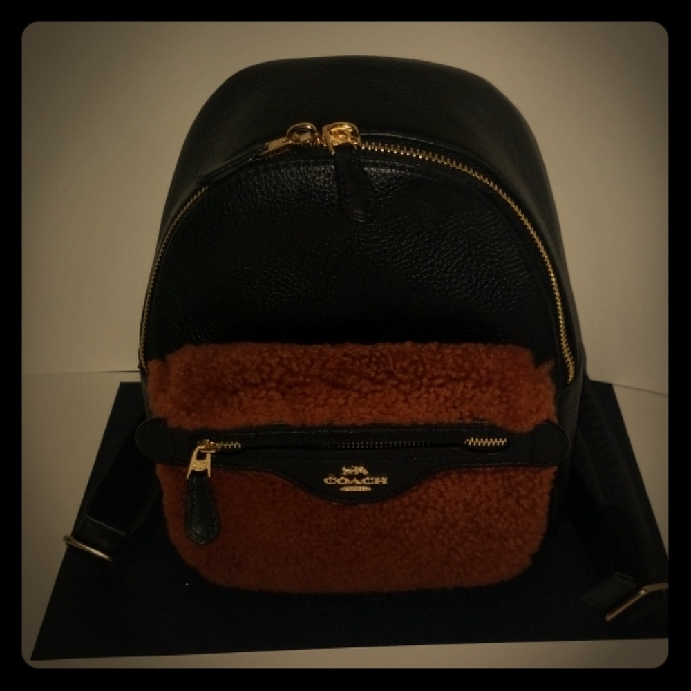 Coach F76666 SHEARLING Mini Charlie Backpack Black
